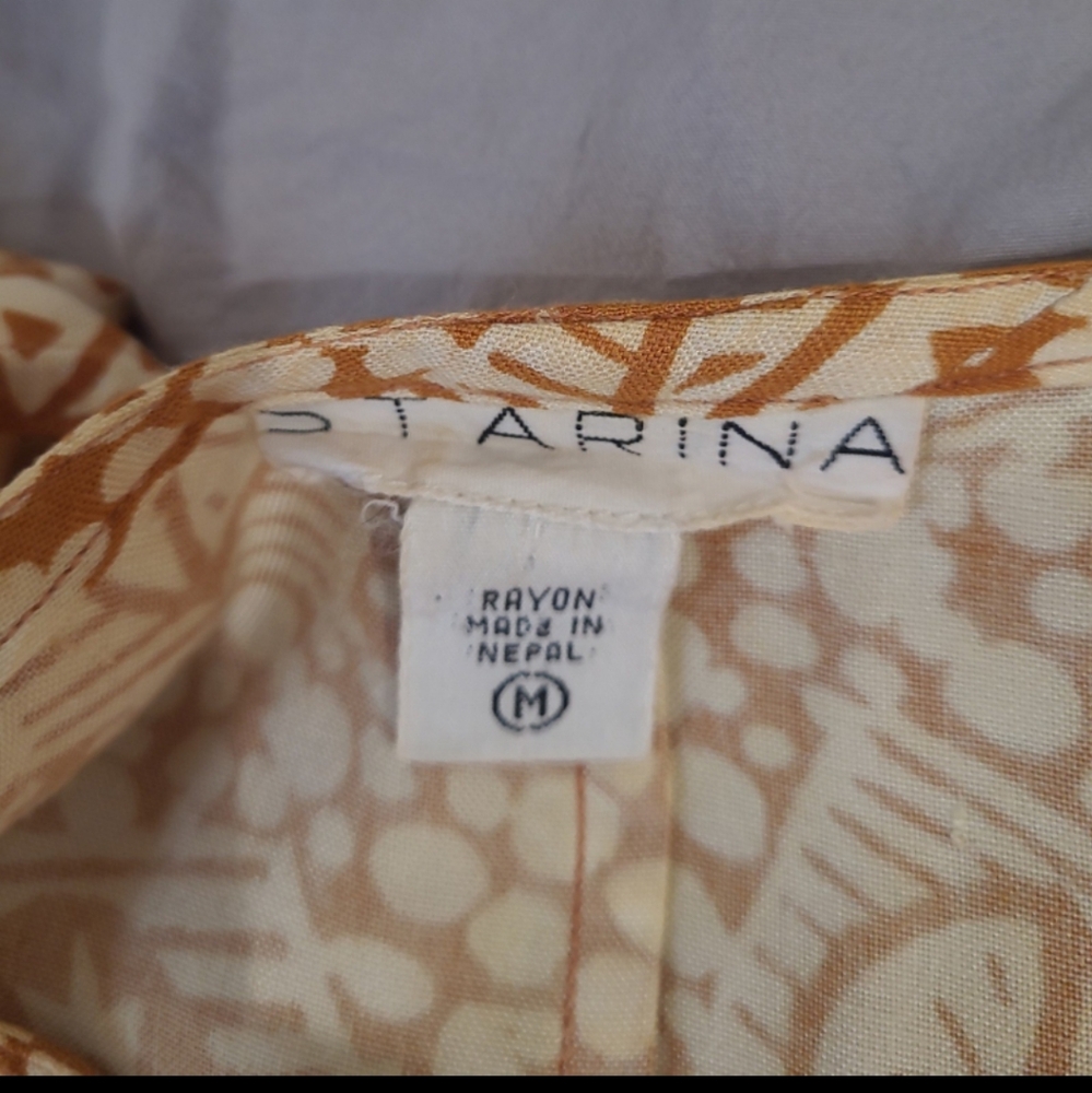 Vintage Starina Women SZ M Marigold floral Midi dress modest button down pockets - Picture 3 of 11